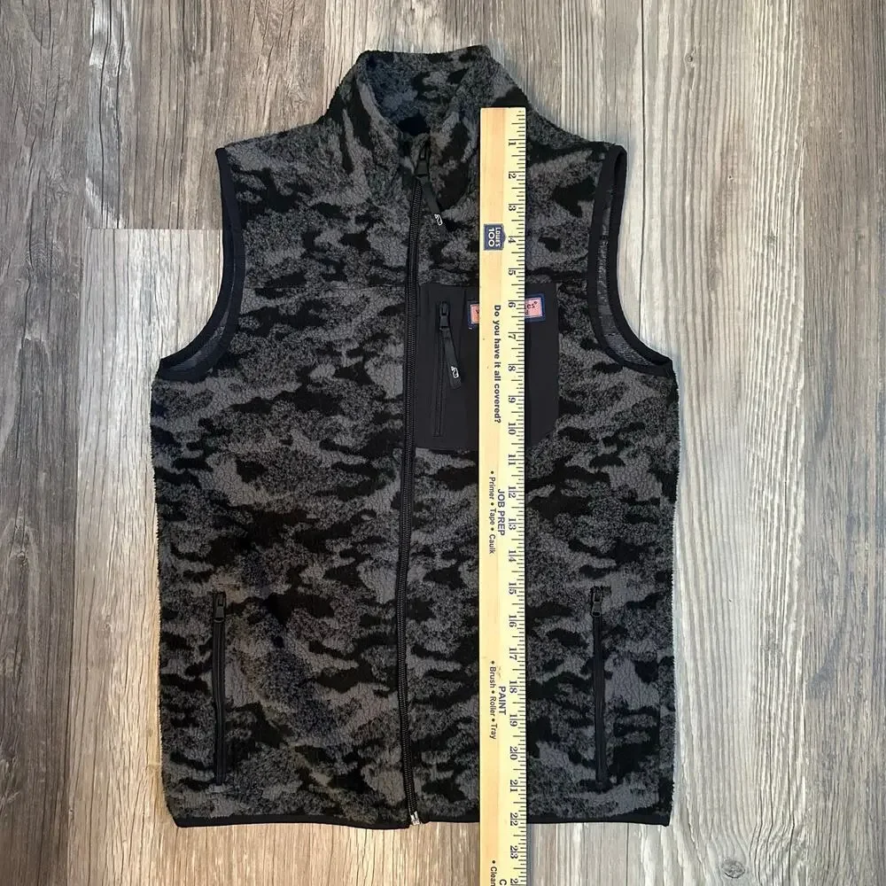Vineyard‎ Vines Fleece Zipper Vest Gray Black Camo Women’s Size Medium Pockets